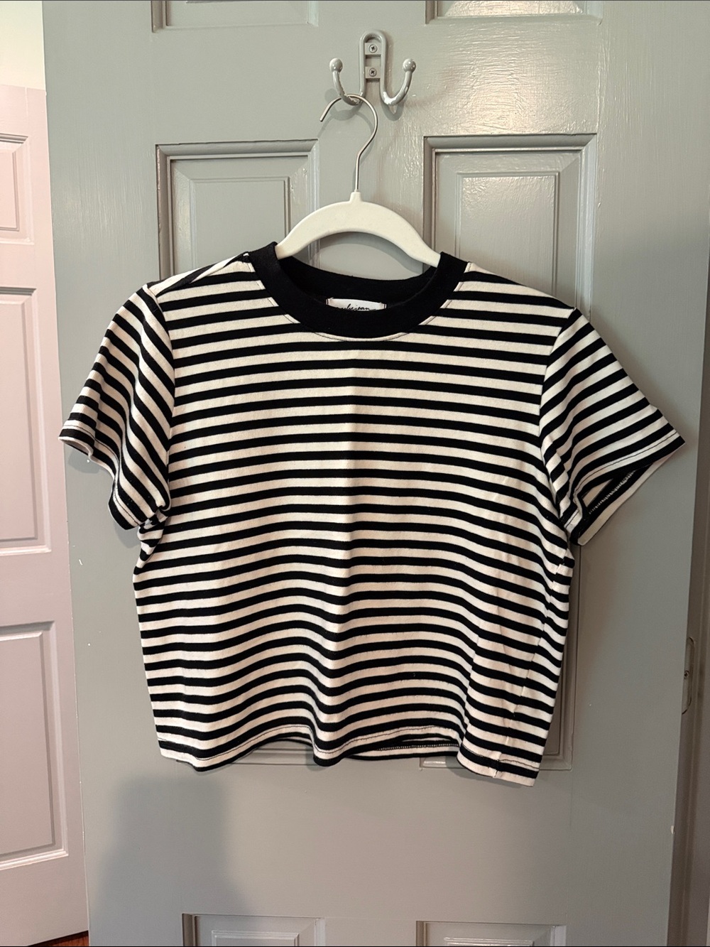 Carly Jean Los Angeles Black and White Striped Short Sleeve Tee